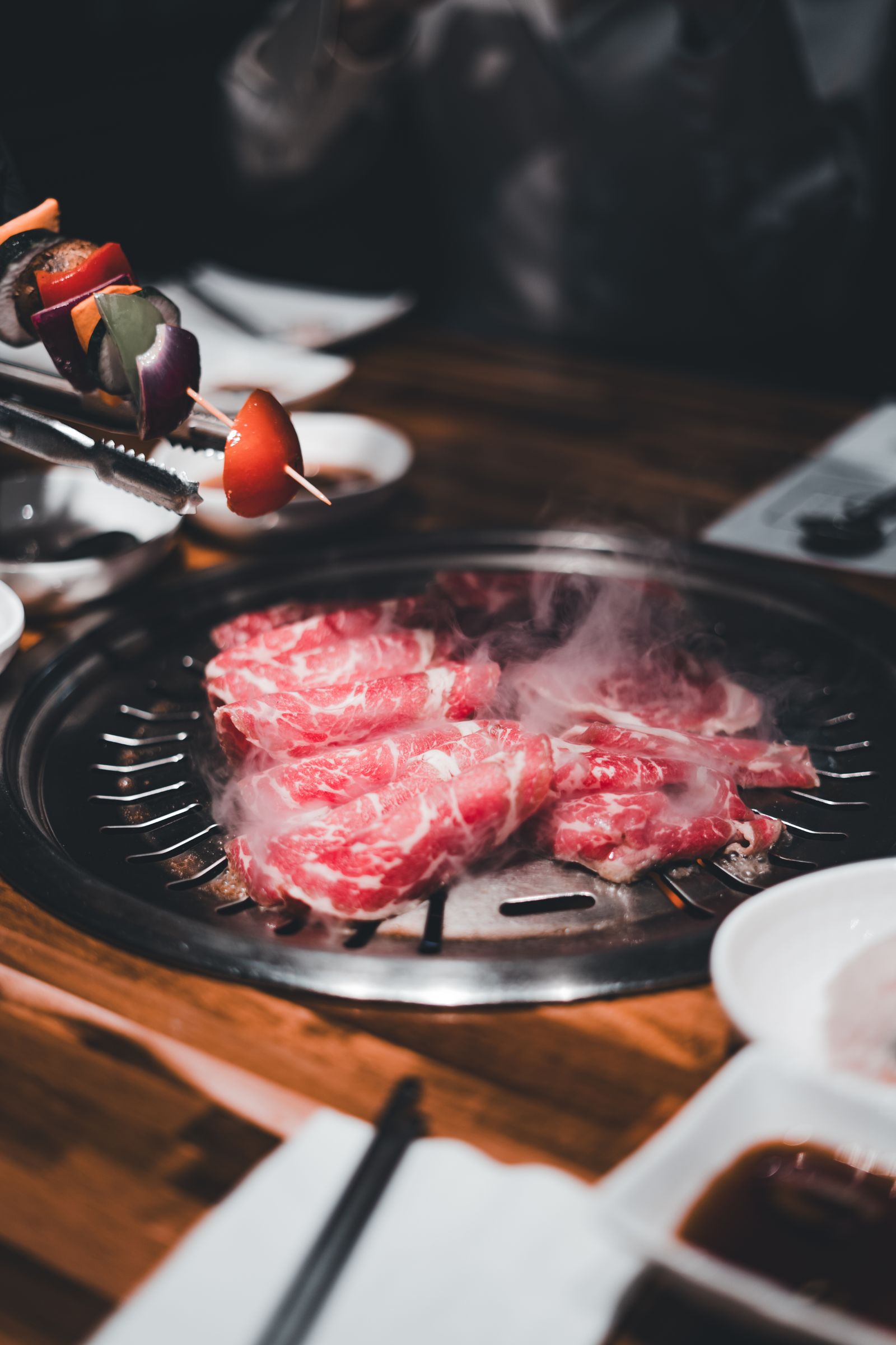 In-table grill in use at Nabi Korean BBQ
