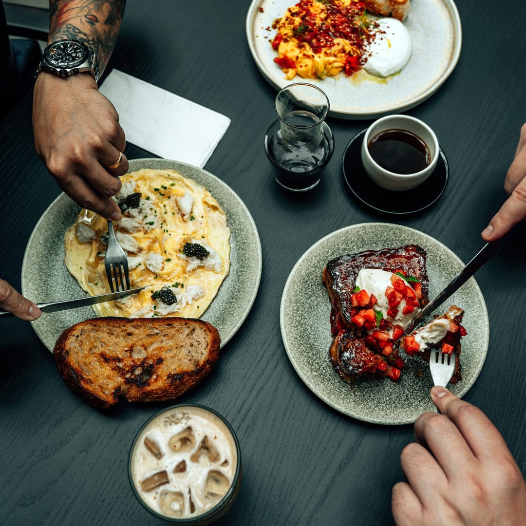 A shared table of breakfast at Nightjar